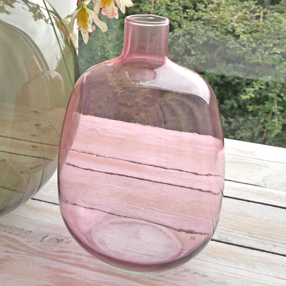 Vase dame-jeanne rose en verre recyclé 33cm - ALRIC - Bruno Evrard