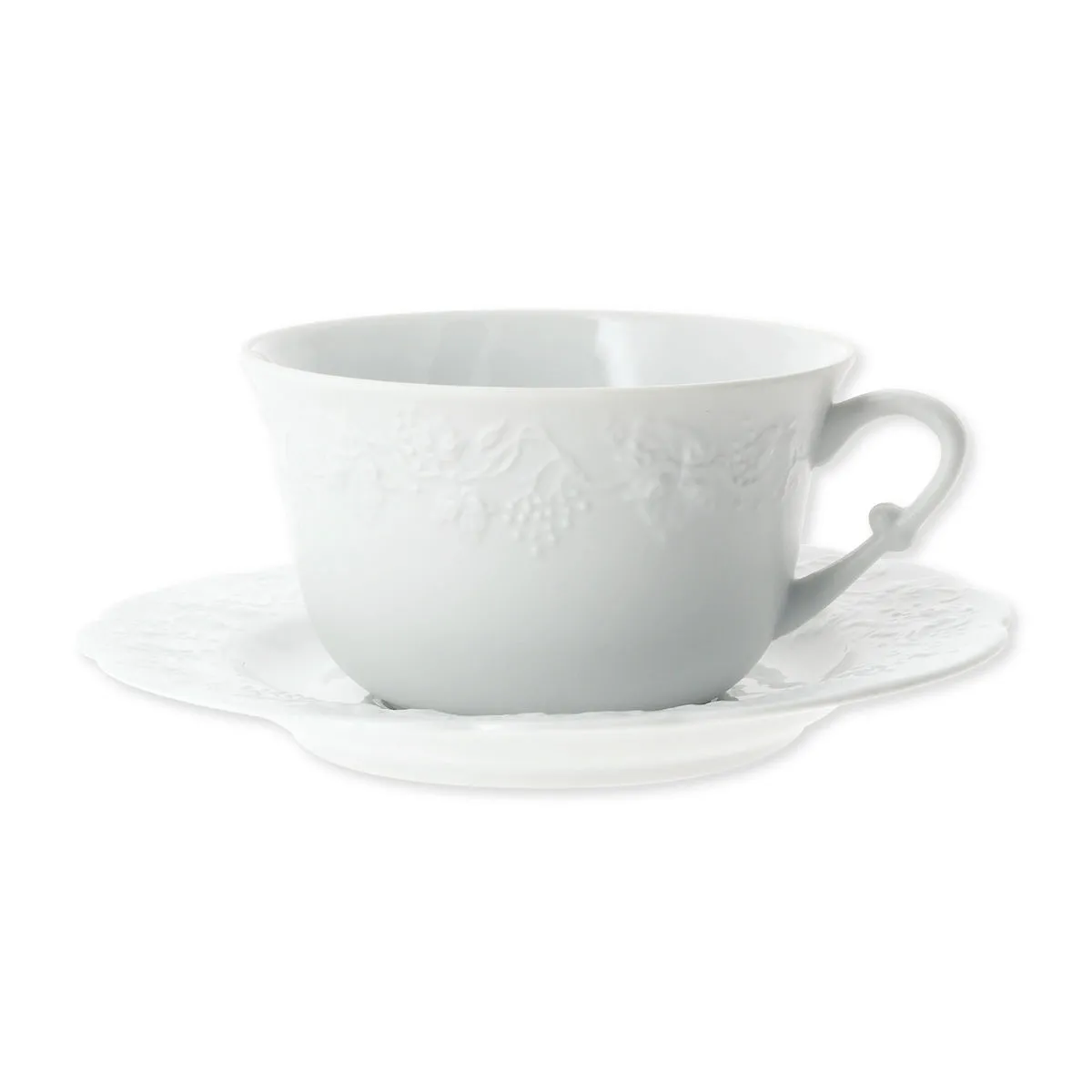 Tasse à thé bistrot blanche liseré vert et or, porcelaine de CHAUVIGNY