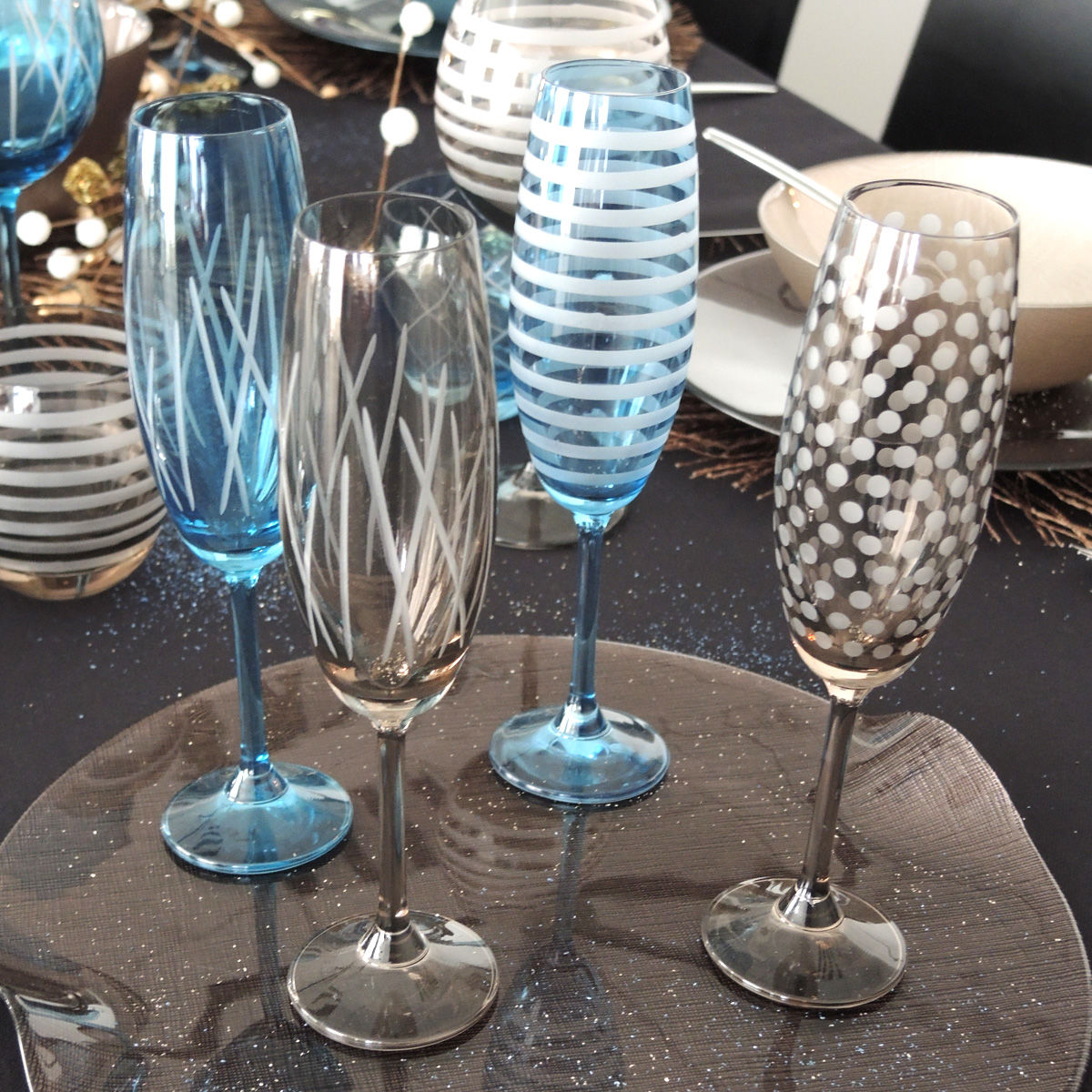 Lot de 4 Flûtes à Champagne en Verre Verrerie Design Bruno Evrard